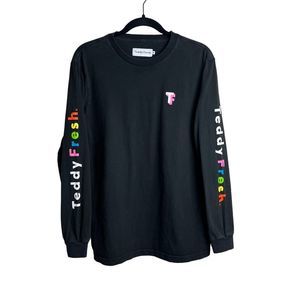 Teddy Fresh Long Sleeve Shirt Mens Sz Medium Black Rainbow Spell Out Logo